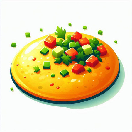 Illustration of omelette with chopped vegetables on a white backgroundのイラスト素材