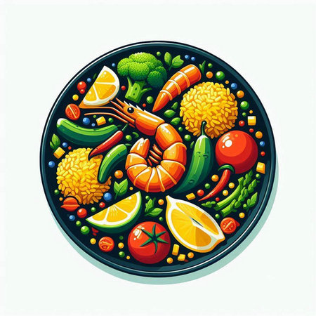 Fruits and vegetables on a plate. Vector illustration for your designのイラスト素材