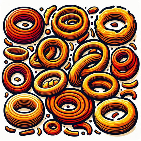 Vector hand drawn illustration of donut. Food background with donuts.のイラスト素材