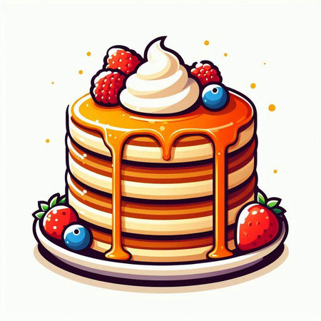 Pancake with cream and berries on a white background. Vector illustrationのイラスト素材