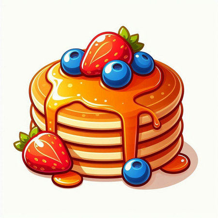 Pancakes with fresh berries and maple syrup. Vector illustration.のイラスト素材