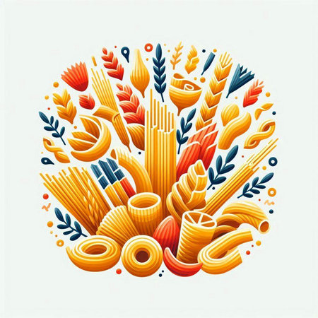 Vector illustration of italian pasta in circle shape. Italian food concept.のイラスト素材