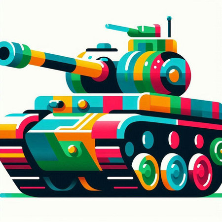Vector illustration of the tank. Colorful illustration in retro style.のイラスト素材
