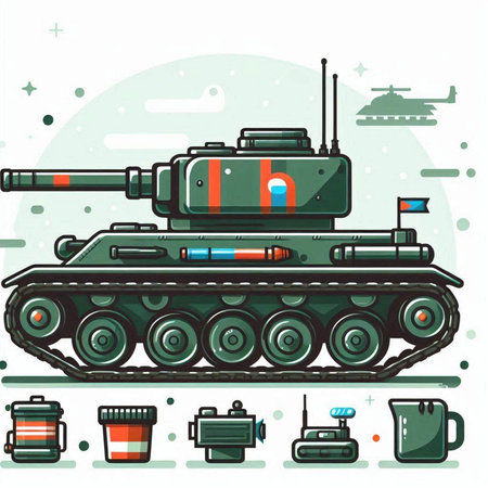 Military tank on white background. Vector illustration in flat cartoon style.のイラスト素材