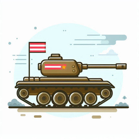 Cartoon tank with the flag of China on the background. Vector illustration.のイラスト素材