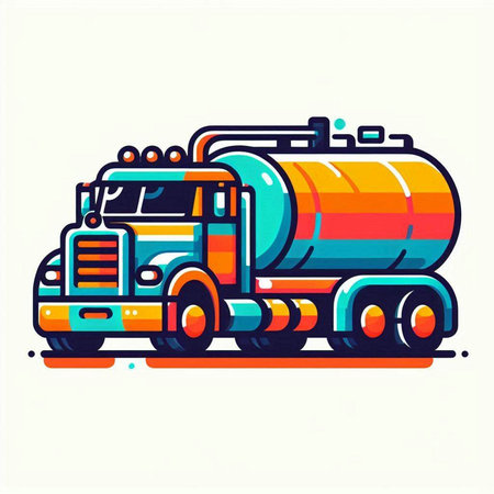 Vector illustration of oil tanker truck. Colorful flat style design.のイラスト素材