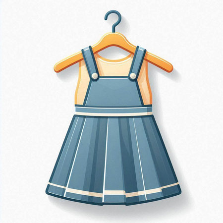 Blue dress on a hanger on a white background. Vector illustrationのイラスト素材