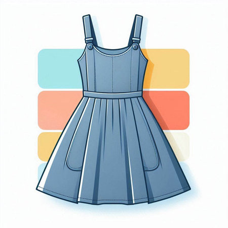 Illustration of a blue dress on a multicolored background.のイラスト素材
