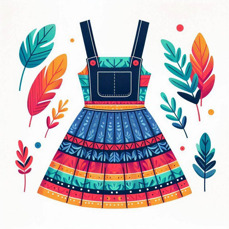 Vector illustration of a girl's dress with a pattern of leaves.のイラスト素材