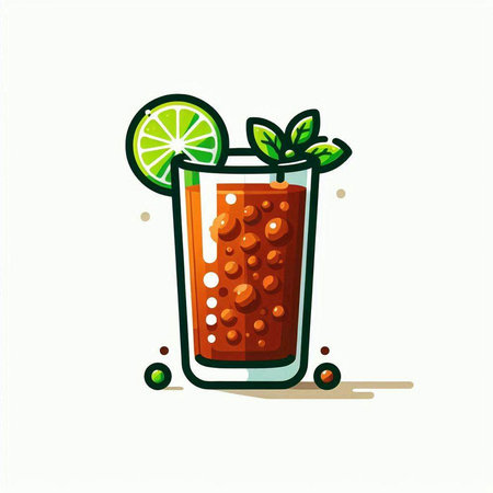 Cocktail with lime and mint. Vector illustration on white background.のイラスト素材