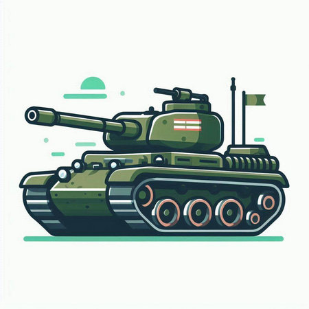 Cartoon tank vector illustration isolated on white background. Side view.のイラスト素材