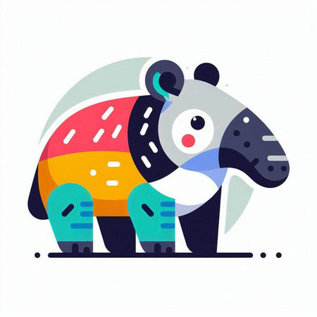 Vector illustration of a cute cartoon tapir isolated on white background.のイラスト素材