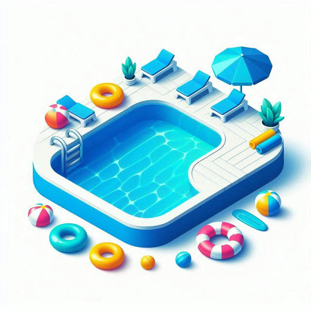 Swimming pool in isometric view. 3d vector illustration.のイラスト素材