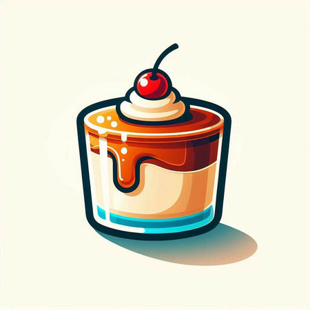 Vector illustration of a cupcake with cream and cherry on a light backgroundのイラスト素材