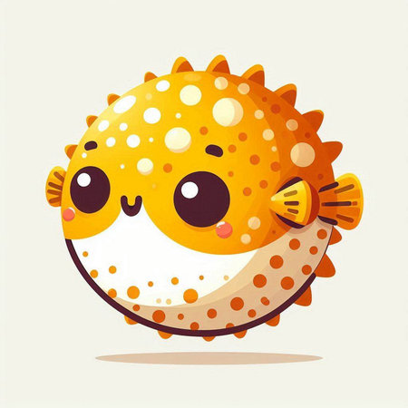 Cute cartoon pufferfish isolated on white background. Vector illustration.のイラスト素材