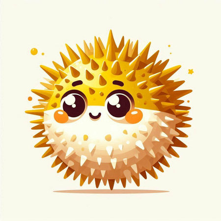 Cute funny sea hedgehog. Cartoon character. Vector illustration.のイラスト素材