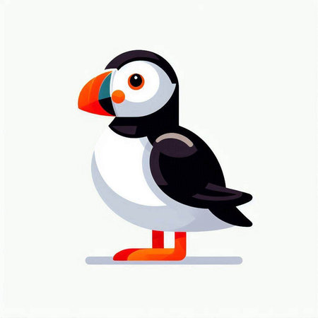 Puffin isolated on white background. Vector illustration in flat style.のイラスト素材