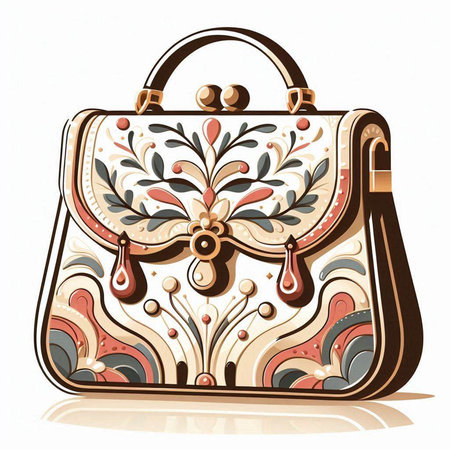 Illustration of a handbag with floral ornament on a white backgroundのイラスト素材