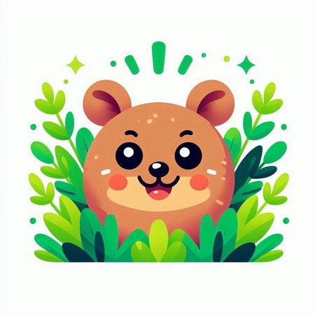 Cute little bear in the grass. Vector illustration on white background.のイラスト素材