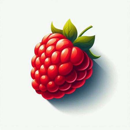 Raspberry on a white background with a shadow. Vector illustration.のイラスト素材