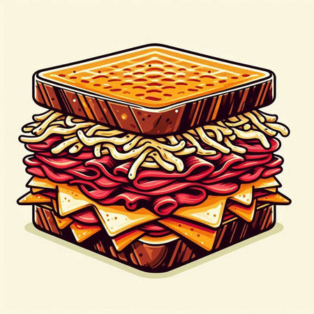 Sandwich with cheese and salami. Vector illustration of sandwich.のイラスト素材