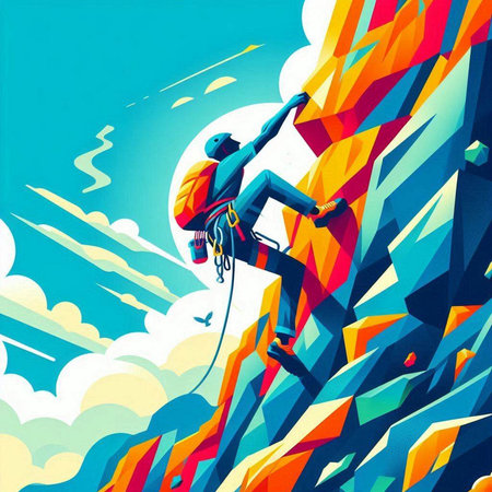 Illustration of a climber climbing on a cliff. Vector illustration.のイラスト素材