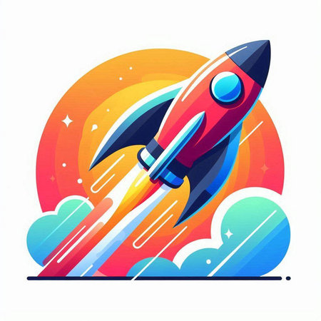 Rocket launch vector illustration. Spaceship start up business start up concept.のイラスト素材