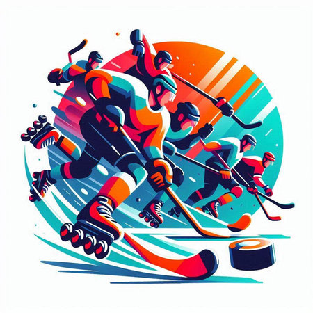 Hockey players vector illustration. Ice hockey, hockey player with the stick and puckのイラスト素材