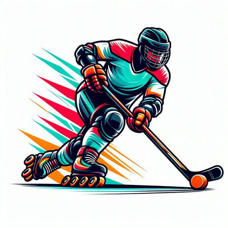 Hockey player in action. Vector illustration of hockey player in action.のイラスト素材