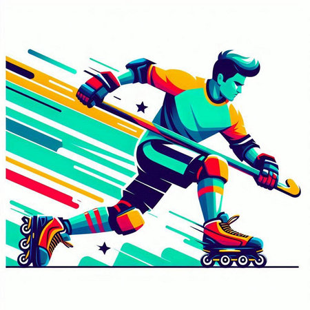 illustration of a roller skater on a colorful background, vector illustrationのイラスト素材