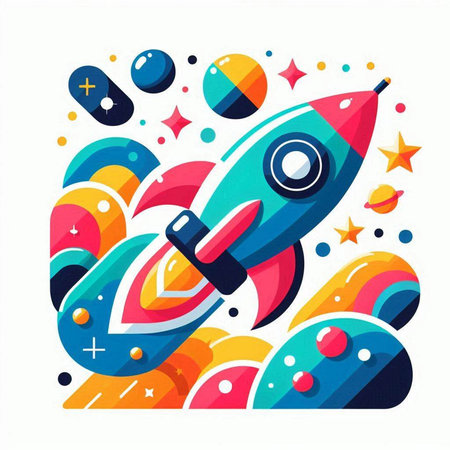 Space rocket with colorful abstract background. Vector illustration. Eps 10.のイラスト素材