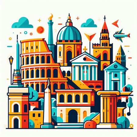Colosseum, Rome, Italy. Colorful flat vector illustrationのイラスト素材