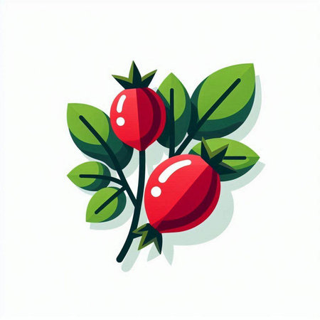 Rosehip berry with leaves on a white background. Vector illustration.のイラスト素材