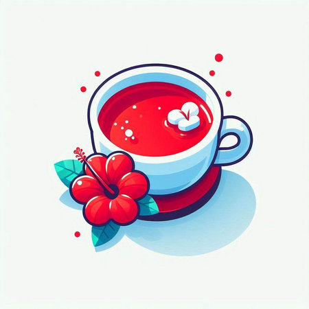 Cup of tea with hibiscus flower. Vector illustration.のイラスト素材
