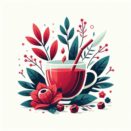 Cup of mulled wine with floral elements. Vector illustration.のイラスト素材