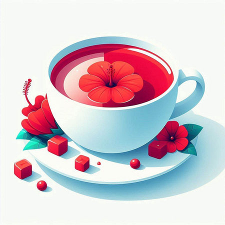 Cup of tea with hibiscus flower. Vector illustration.のイラスト素材