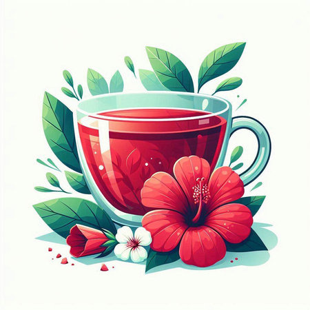 Cup of tea with hibiscus flower. Vector illustration.のイラスト素材