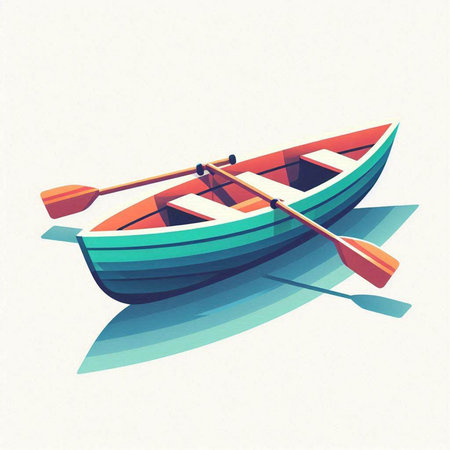 illustration of a boat with paddle on a white background, vector illustrationのイラスト素材