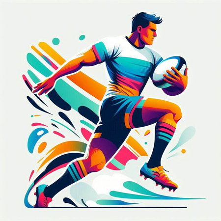 Rugby player with ball. Vector illustration in retro style.のイラスト素材