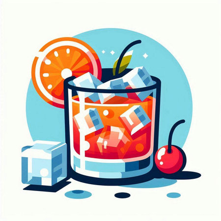 Cocktail with ice, cherry and orange. Vector illustration.のイラスト素材