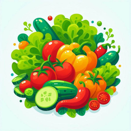 Vector illustration of fresh vegetables on a white background. Healthy food.のイラスト素材
