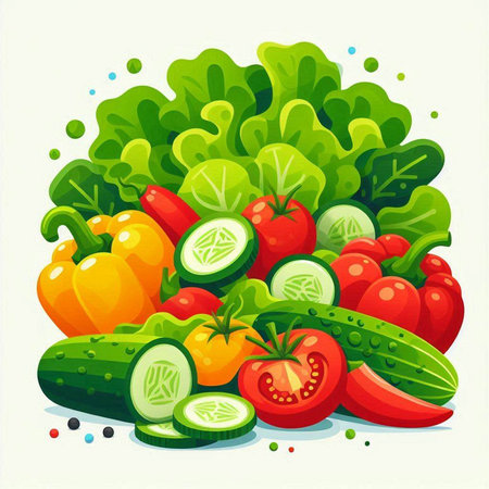 Vegetables vector illustration. Fresh vegetables. Vegetarian food.のイラスト素材