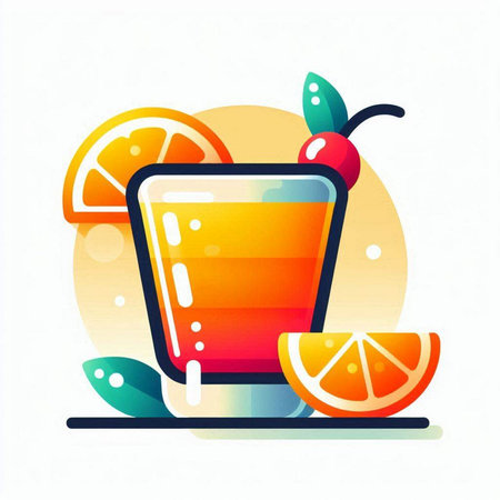 Fruit cocktail with orange, lime and mint. Vector illustration.のイラスト素材