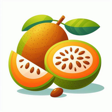 Illustration of a whole and half orange with leaves on a white backgroundのイラスト素材