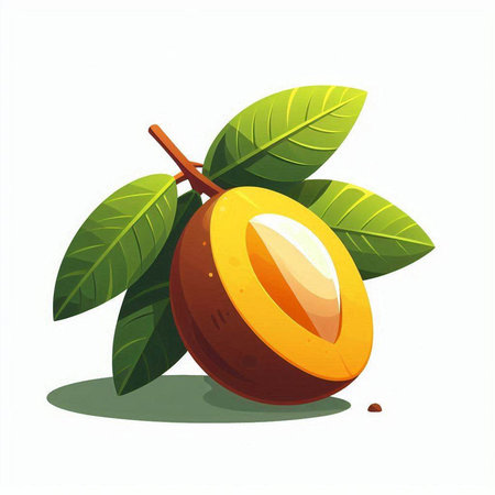 Mango fruit with leaves isolated on white background. Vector illustration.のイラスト素材