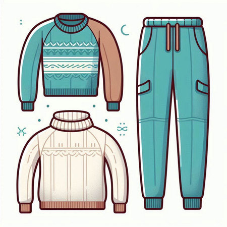 Vector set of winter clothing. Sweater, pants and sweater.のイラスト素材