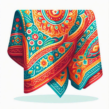 Vector illustration of indian ethnic bandana. Hand drawn style.のイラスト素材