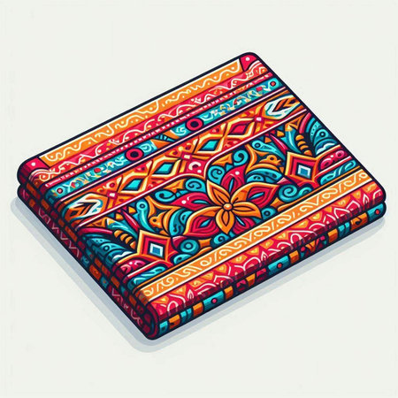 Vector hand drawn illustration. Colorful ethnic patterned gift box.のイラスト素材