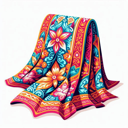 Beautiful hand drawn indian sarong with flowers. Vector illustrationのイラスト素材