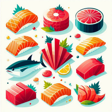 Sushi icons set. Isometric illustration of sushi vector icons for web designのイラスト素材